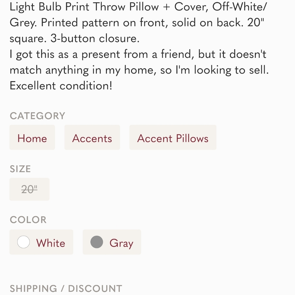 20-in light bulb pillow cover